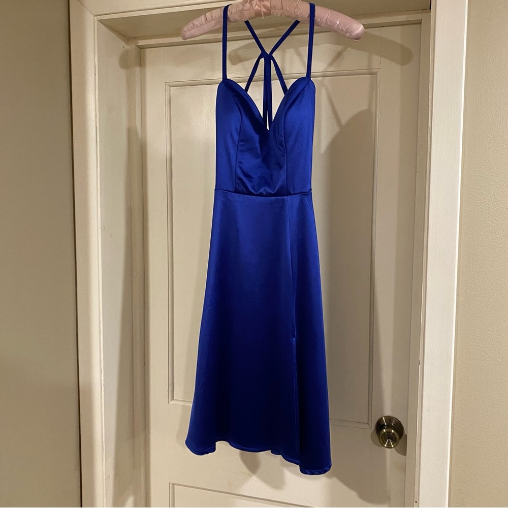 City Triangles Vibrant Blue Strappy Backless Dress